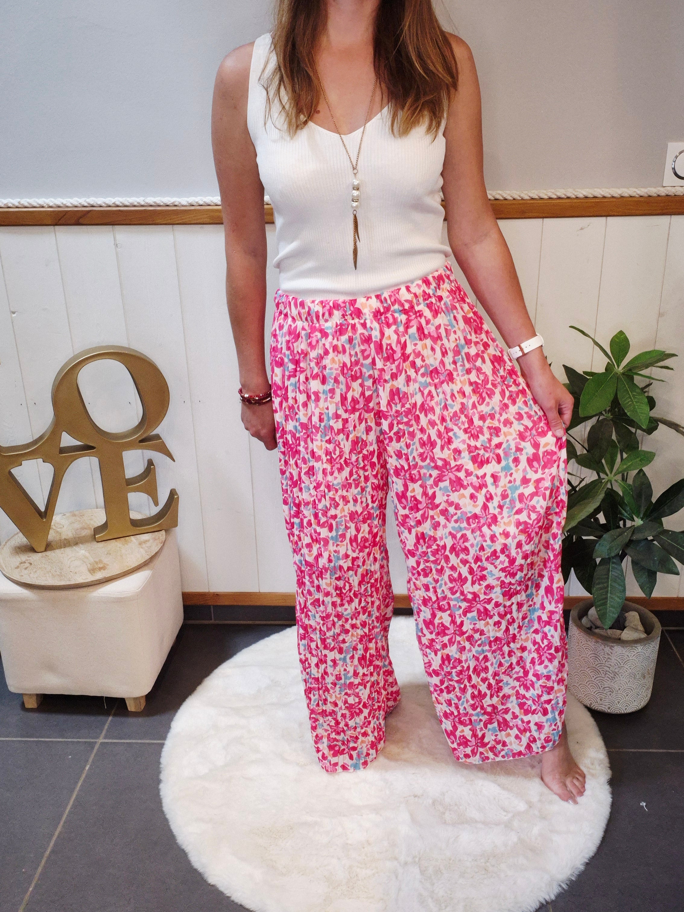 Pantalon plissé jambes larges
