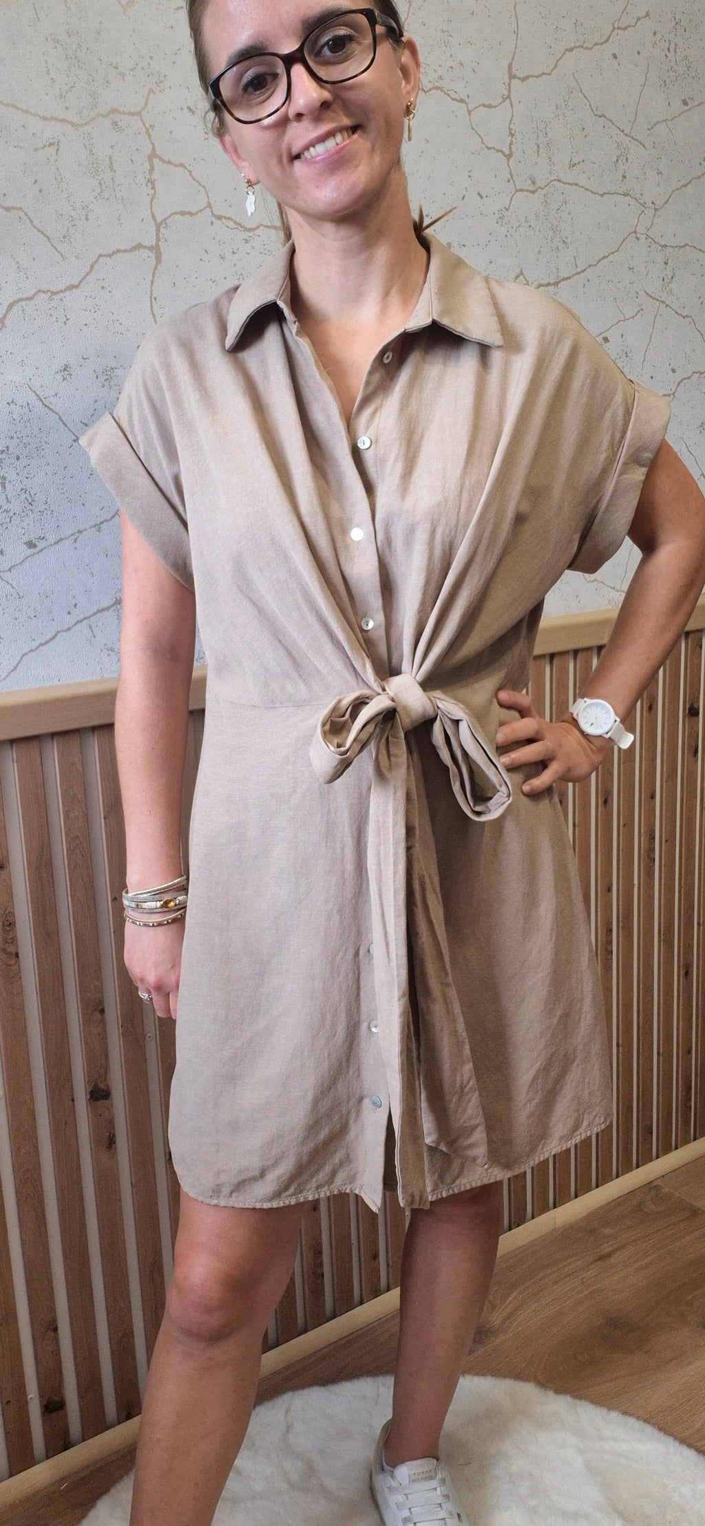 Robe chemise beige