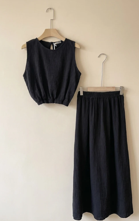 Ensemble Jupe Gaze de Coton Chic Noir