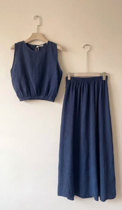 Ensemble Jupe Gaze de Coton Chic Bleu