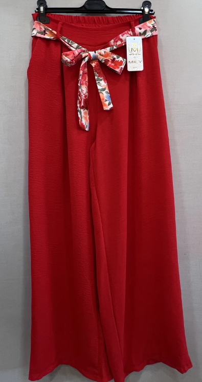 Palazzo rouge ceinture à fleurs