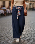 Pantalon Palazzo Bleu – Ceinture Fleurie & Jambes Larges | Grandes Tailles