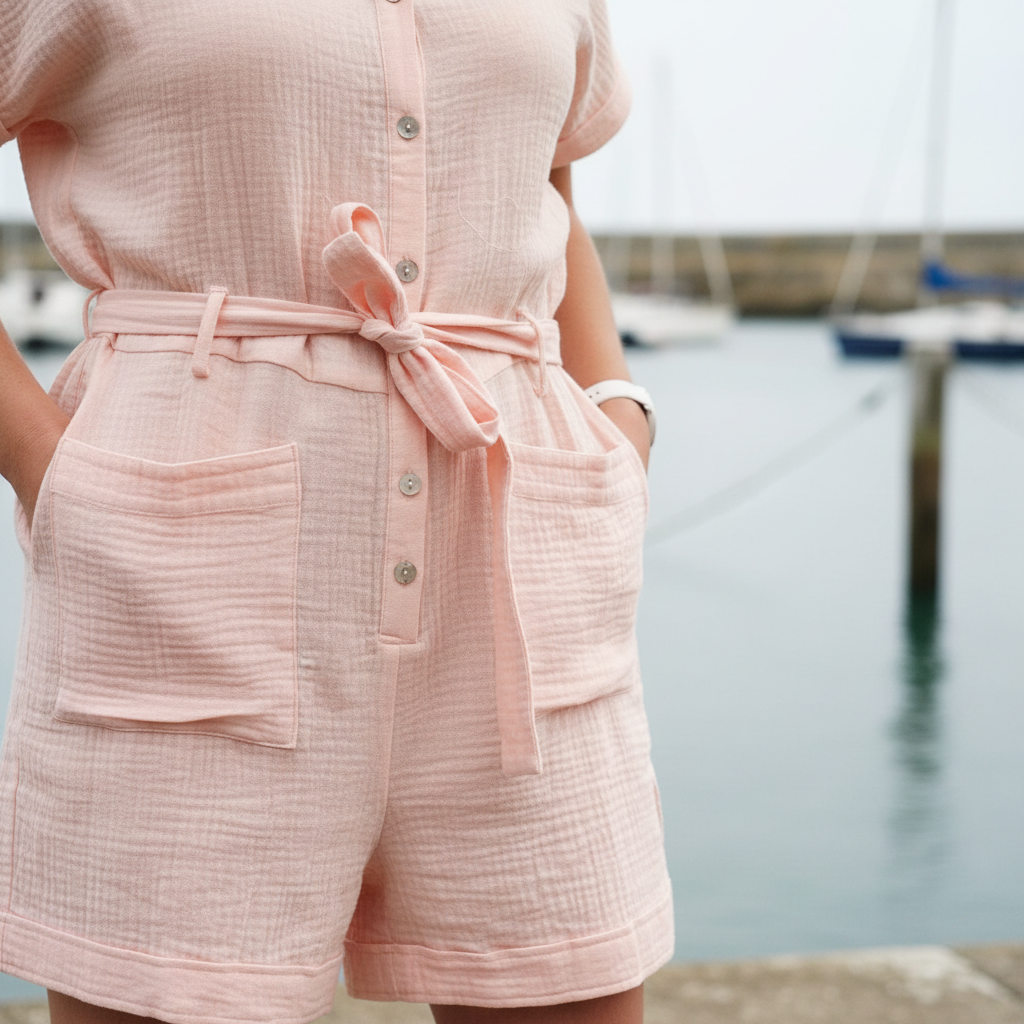 Combi-short rose poudré détail