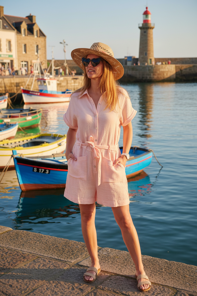 Combi-short rose poudré face