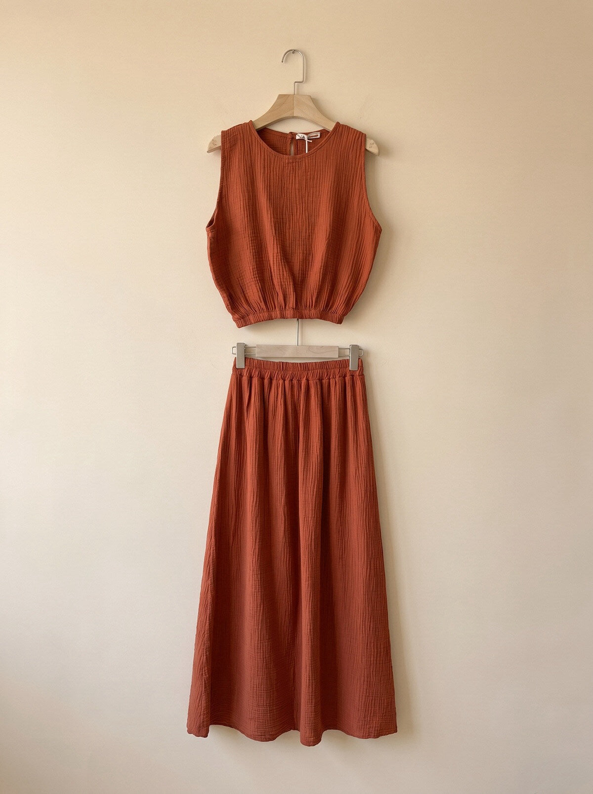 Ensemble Jupe Gaze de Coton Terracotta – 100 % Coton Naturel