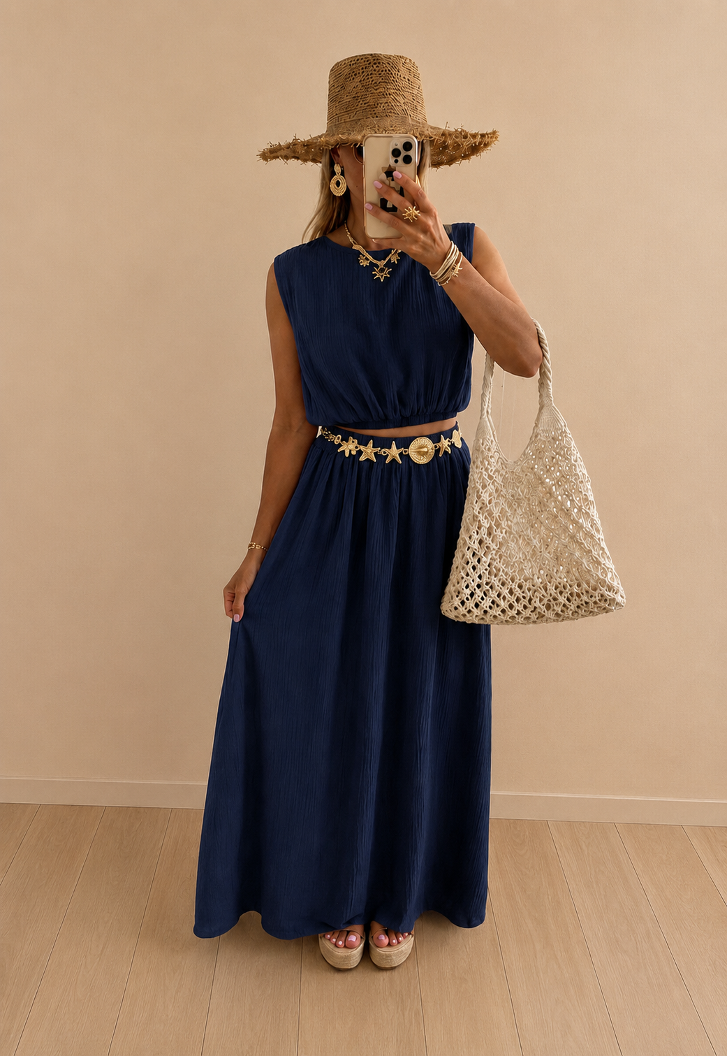 Ensemble Jupe Gaze de Coton Chic Bleu