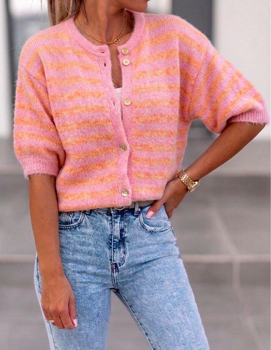 Gilet marinière rose