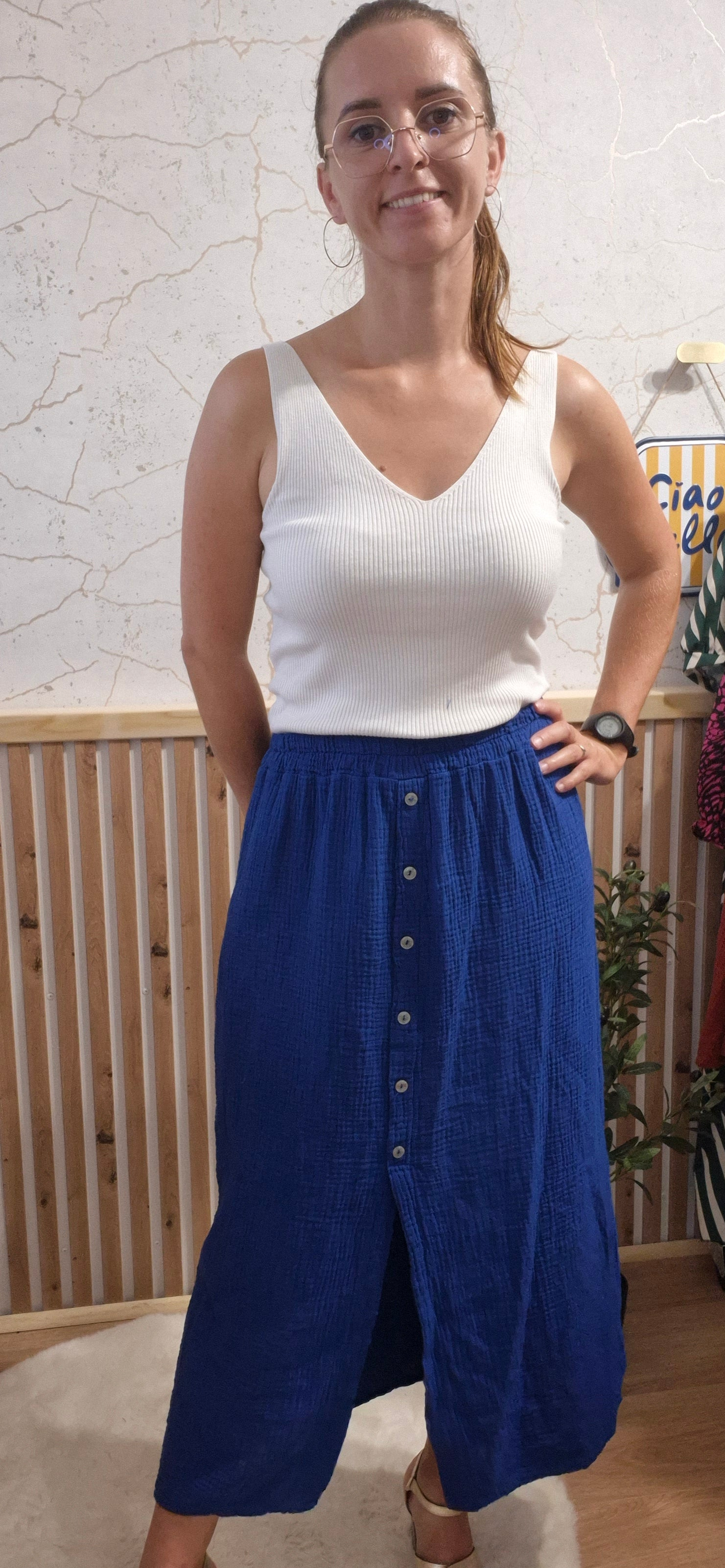 Jupe Bleue Roi avec boutons