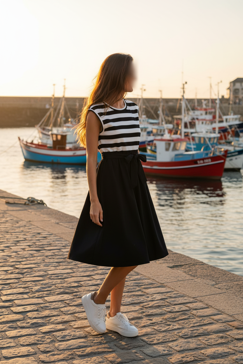 Robe rayée noire courte Stories