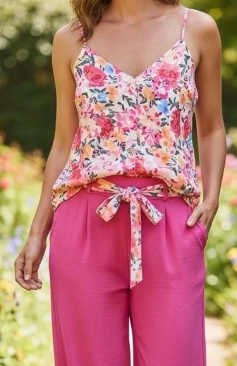 Top Imprimé Fuchsia – Bretelles Réglables & Couleur Vive | Grandes Tailles